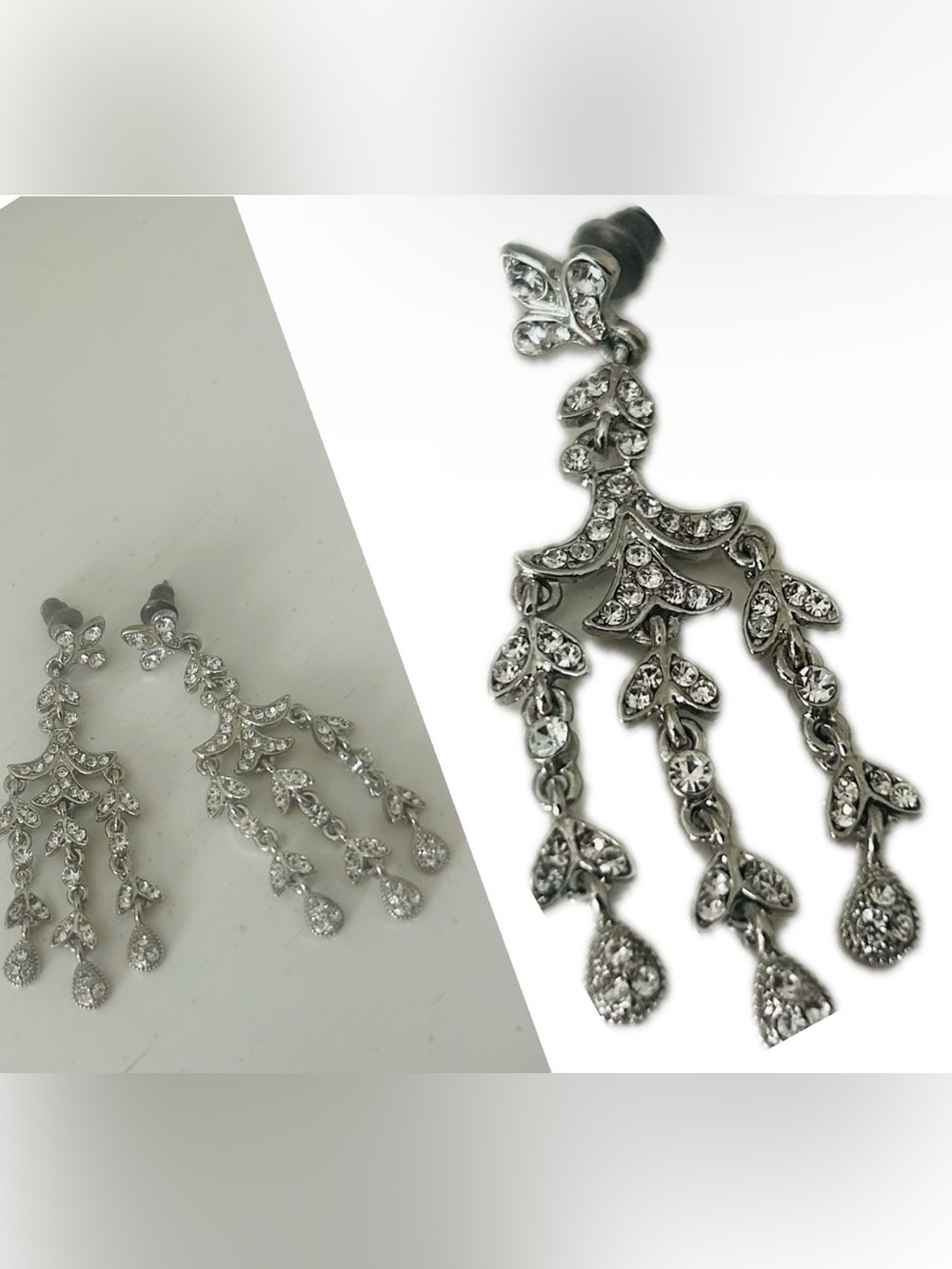 Silver Crystal Chandelier Drop Earrings - Designer Style